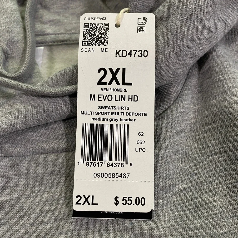 Adidas 3D Retro 70s Striped Logo Hoodie Mens XXL Gray Spell Out Disco Groovy NWT